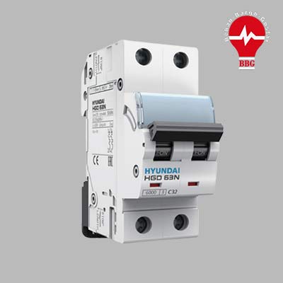 کلید مینیاتوری دو پل دوفاز 32 آمپر 6 کیلو آمپر HYUNDAI سری HGD 63N